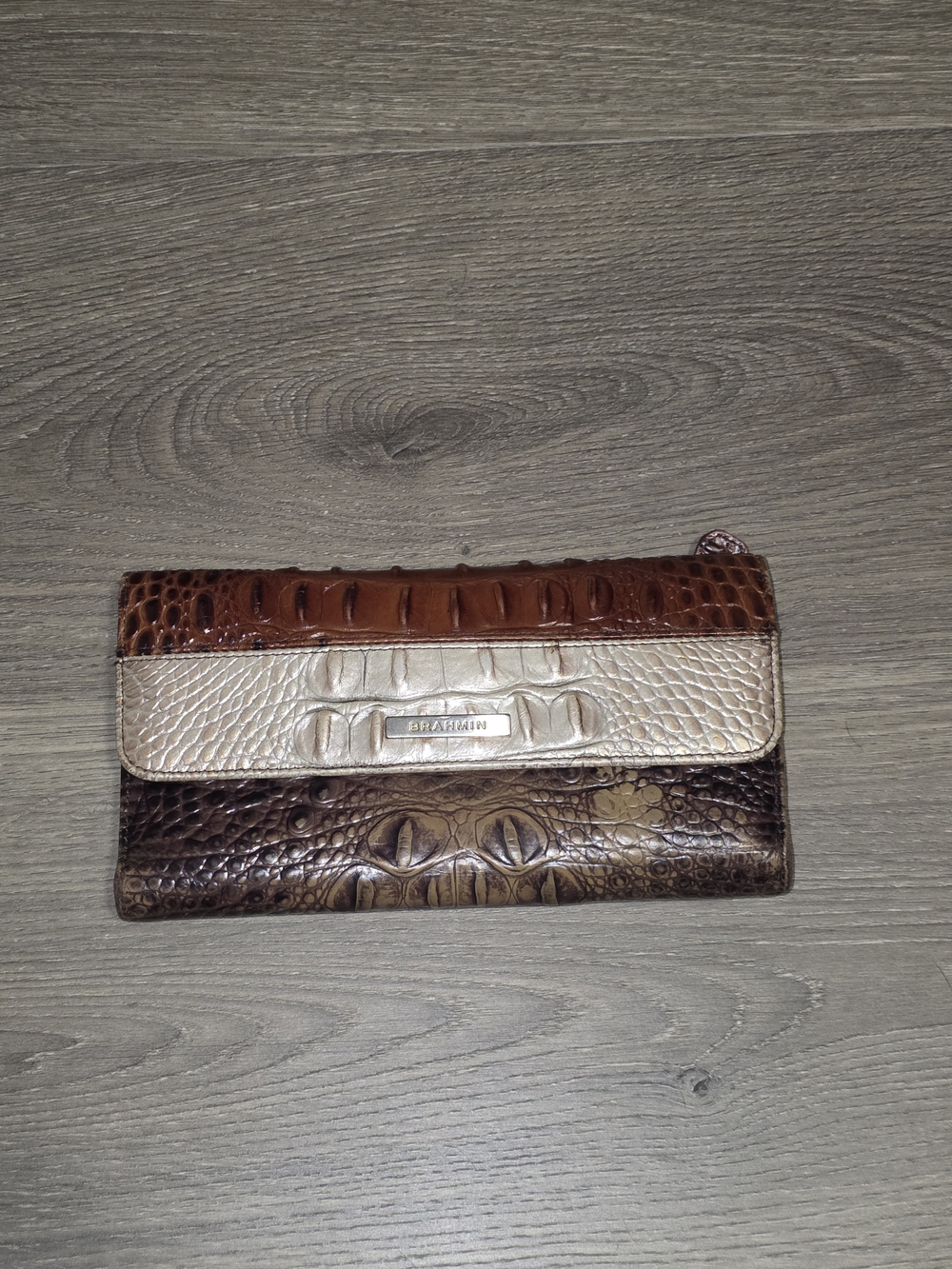 Brahmin Tri-Color Croc-Embossed Leather Wallet - Brown/Beige - Picture 8 of 12